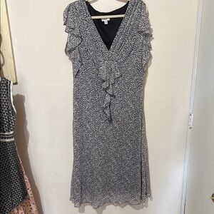 Elegant Black, Lavendar, Blue  and White Patterned Dress